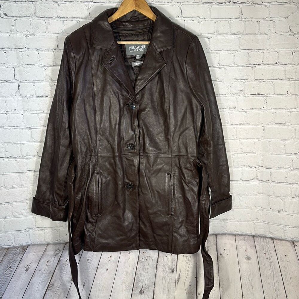 NEW Vintage 80s Wilsons Leather Thinsulate Lining Belted Jacket Coat XL Burgundy